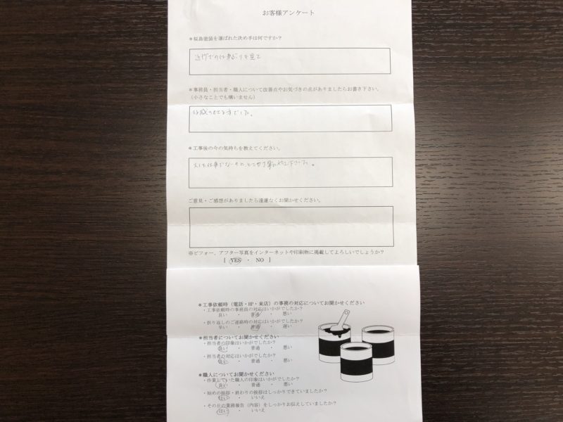 玄関ドア塗装が完了したＹ様より